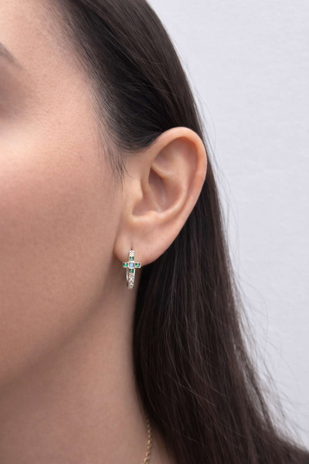 Green Cross Earrings