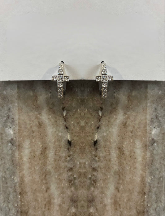 White Cross Earrings